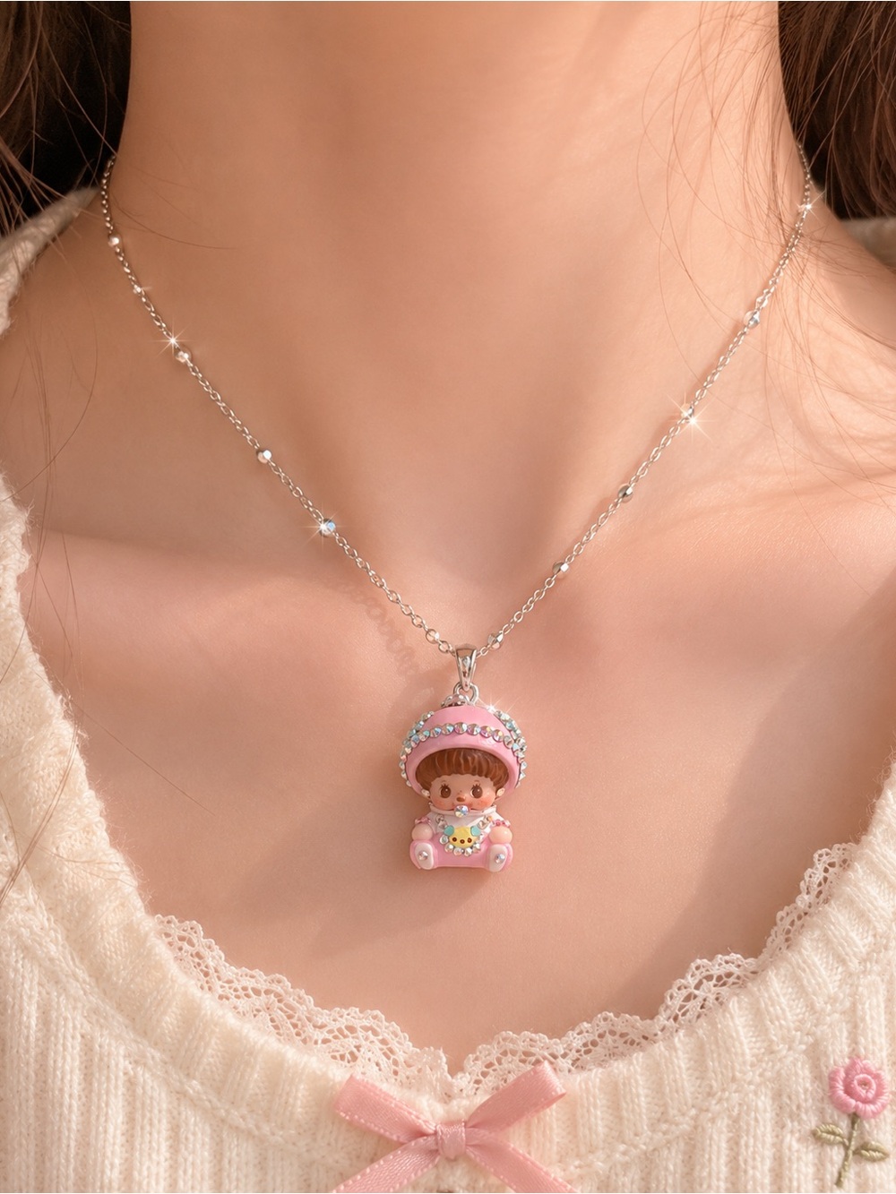 Rare Bebichhichi Pink Charm Monchhichi Atelier Rhinestone Bag Charm